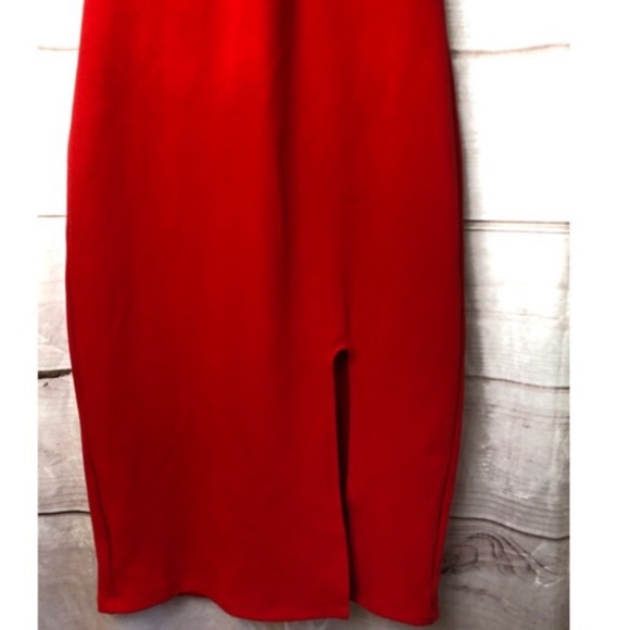 CAD Nordstrom Red Bodycon Cutout Halter Dress Black Tie Midi Slit Open Back - Picture 8 of 9